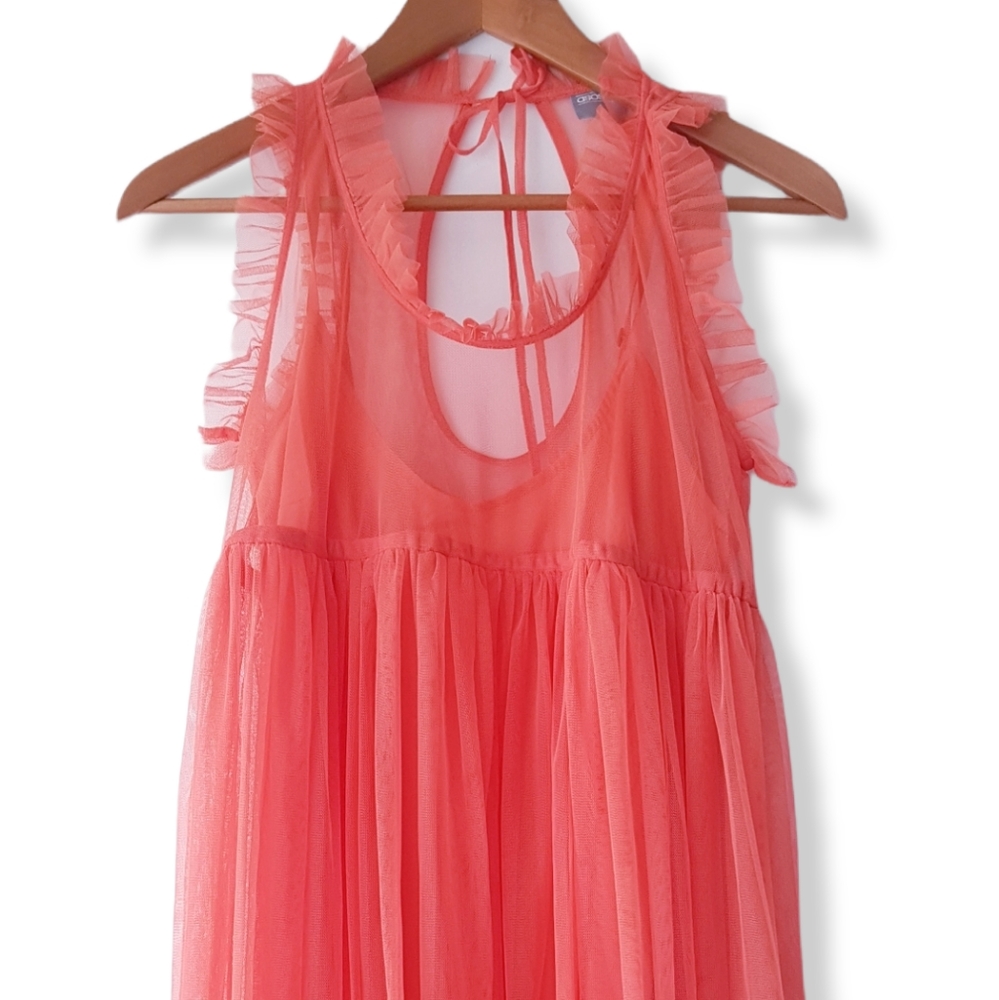 ASOS Coral/Orange Ruffled Neck Long Tulle Dress